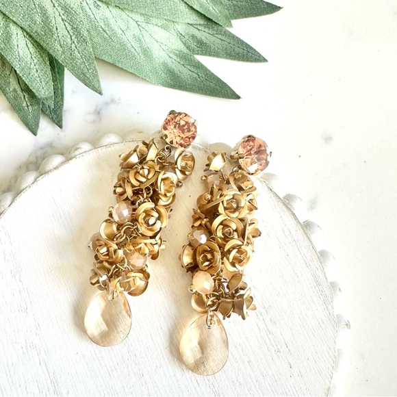 Jewelry - 2/$30🌵 Gold Petal Drop Earrings Floral Bead Dangle Rococo Dreamy Romantic NEW